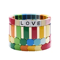 rainbow armbands myuki charm bracelet hematite tile braclet set boho jewellery wrap strand bracelet wristband friendship gift