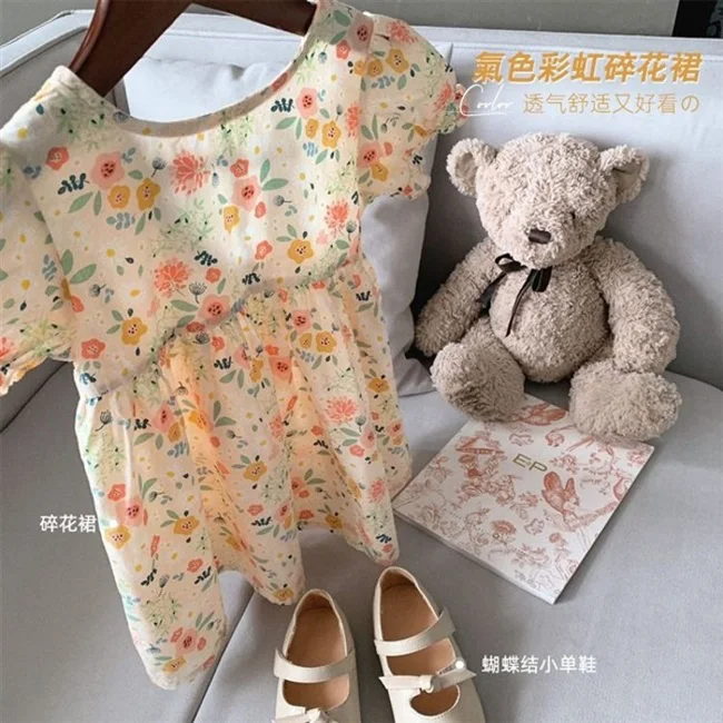 

Girls dress summer 2020 new children's floral short sleeve princess dress girl baby foreign style cotton skirt