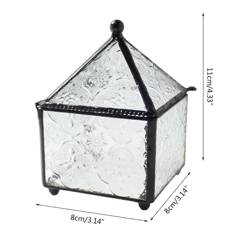 

Four-sided Spire Geometric Ring Box Glass Jewelry Storage Box Wedding Engagement Dish Display Trinket Case Keepsake Gift