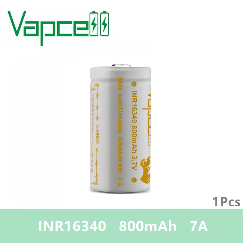 Бесплатная доставка 1 шт Vapcell 16340 800mah 7A высокой емкости RCR123A 3 7 v литий ионный
