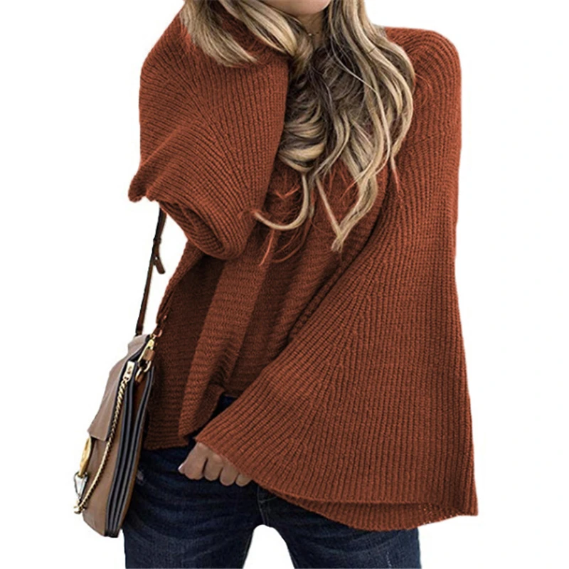 Women Solid Flare Sleeve Knitted Sweater Top 2020 Autumn Winter Fashion Female Pullover Sweaters Ladies Loose Casual Knitwear | Женская