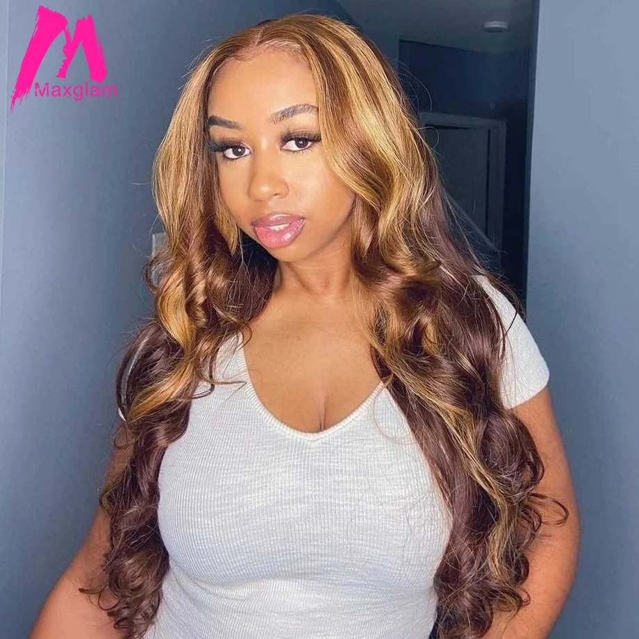 

Медовый блонд, кружевные передние парики, объемная волна, парик, человеческие волосы, бразильские, Омбре, коричневые, Remy, предварительно сор...