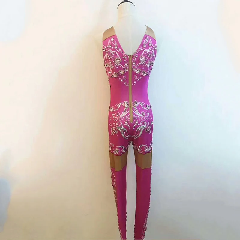 Сексуальный блестящий розовый комбинезон для празднования дня рождения Женский