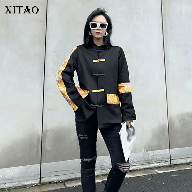 

Повседневное однобортное пальто XITAO, с вышивкой и воротником-стойкой, осень 2021 г., винтажное универсальное, GWJ0290