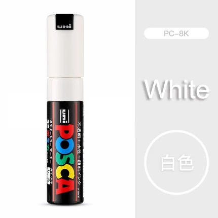 white 1 шт. UNI POSCA PC-8K 15 цветов костюм поп-плакат реклама граффити ручка 8,0 мм большие персонажи Водонепроницаемость покрытие - Цвет: white