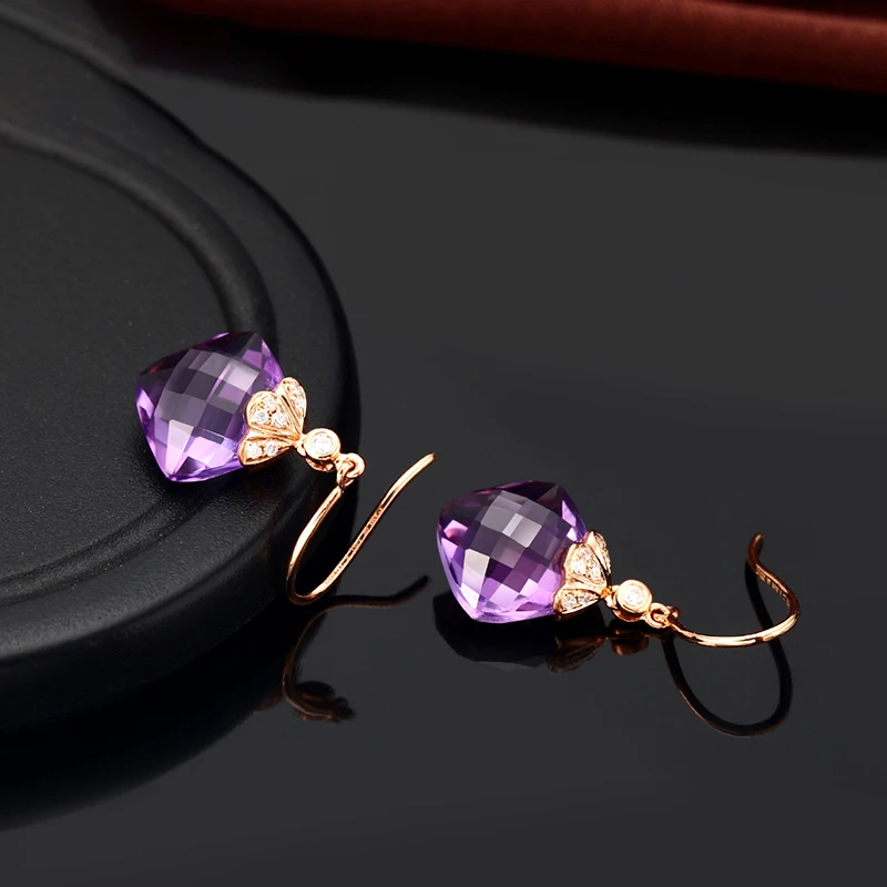 Серьги LSZB из чистого золота 18 карат с натуральным аметистом/цитрином серьги