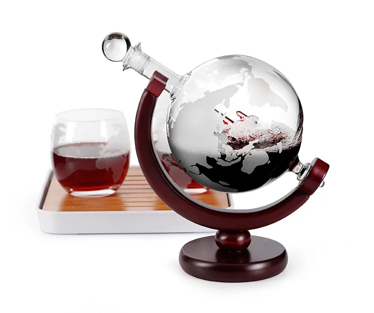 Whisky Decanter for Vodka Liquor Carafe Lead-free Whiskey Globe Set Elegant Wine Glass Sailboat Inner World Map Surface |