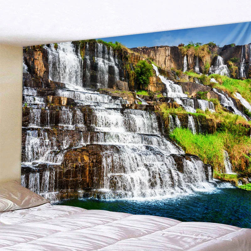 

Natural landscape waterfall big tapestry forest stream 3d printing wall hanging wall decoration bohemian home room decoration