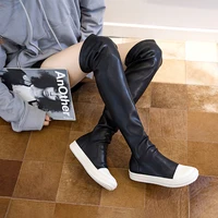 women over the knee boots 2021 girls new chunky boots woman leather elastic flat casual leisure student shoes long