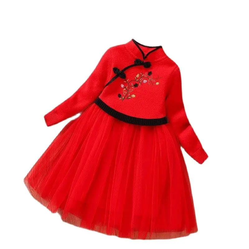 

Зимнее трикотажное шифоновое платье для девочек, Рождественская вечеринка, детская одежда с длинными рукавами, детские платья, Вельветовая...