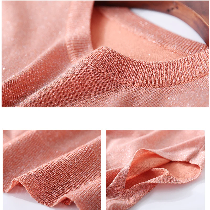 Las nuevas mujeres camisetas sin mangas de punto Mujer Slim Fit camisetas mujeres, Color brillante Bling cuello redondo de moda elegante Tops estilo nórdico