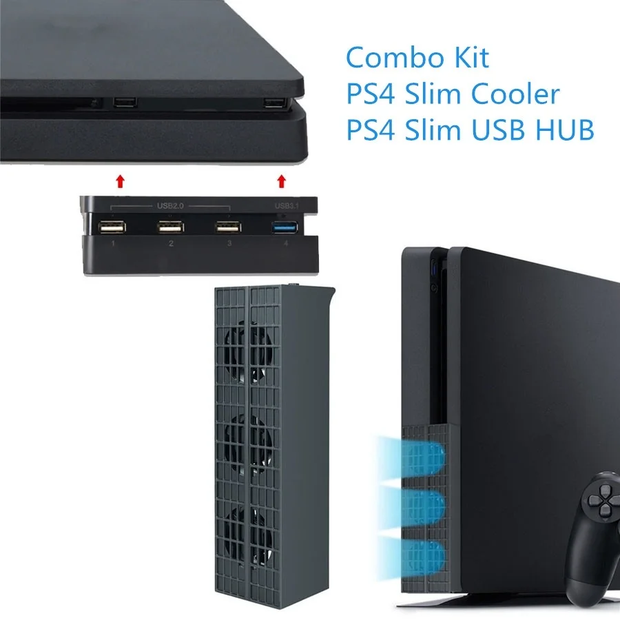 Охладитель Turbo Cooler и стандартный комплект для PS4 Slim автоматический охлаждающий
