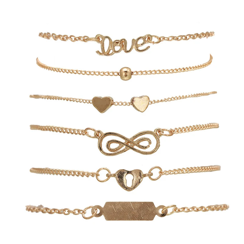 

6 шт./компл. для женщин кистями листьев Круглый браслет с цепью ювелирные изделия в богемном стиле браслет комплект с надписью «Love», 8-персона...