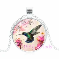 hummingbird animal beauty creative photo cabochon glass chain necklacecharm women pendants fashion jewelry gifts a830