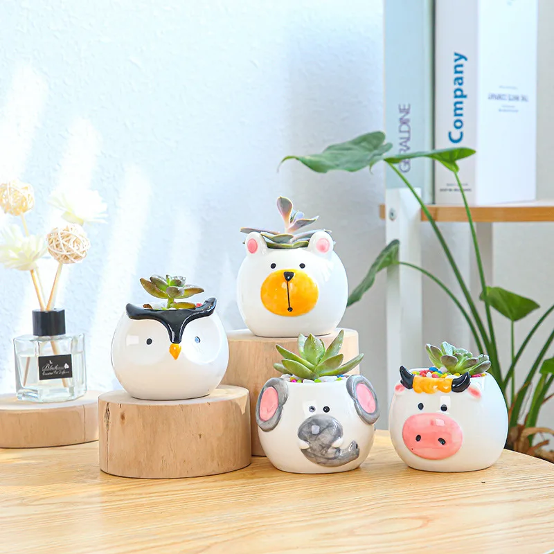 

Creative Cartoon Animal Meat Flowerpot Horticultural Owl Combination Ceramic Mini Potted Plant Succulents Pots