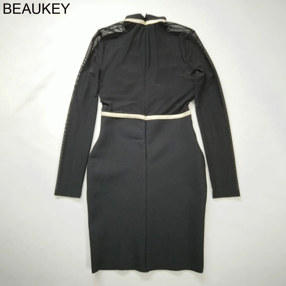 

BEAUKEY 2020 New Spring Long Sleeve Green Lace Bandage Dress Women Sexy Hollow Out Club Celebrity Evening Runway Party Dress