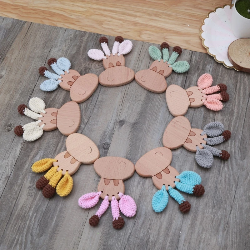 

1pc Baby Teether Safe Wooden Toys Mobile Pram Crib Ring DIY Crochet Rattle Soother Teether Baby Product