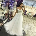 Романтические свадебные платья трапециевидной формы с аппликацией, сексуальные прозрачные Свадебные платья с круглым вырезом и короткими рукавами, кружевной лиф цвета слоновой кости, свадебное платье невесты 2020