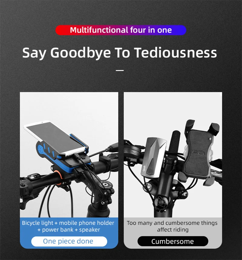 

4 in 1 LED Bicycle Light Front USB Rechargeable Horn Phone Holder 4000mAh Bike Lamp Multifunctional bicycle accessories