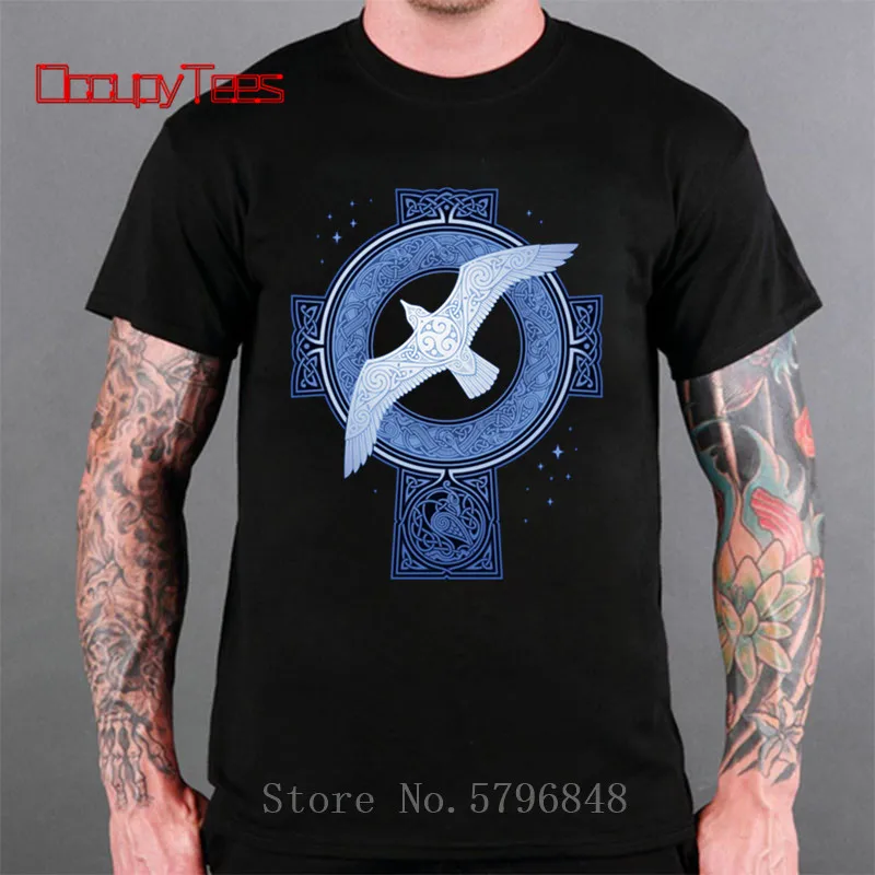 Футболка мужская с принтом ворона викингов хлопок короткий рукав Повседневная