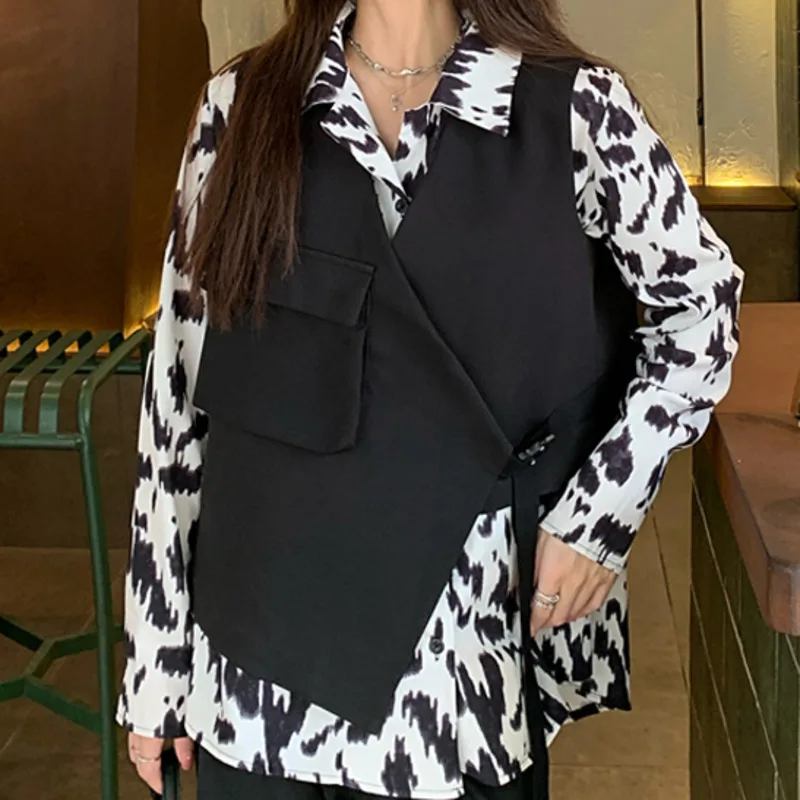 Женская рубашка с длинным рукавом свободная Корейская и принтом ощущение лесной