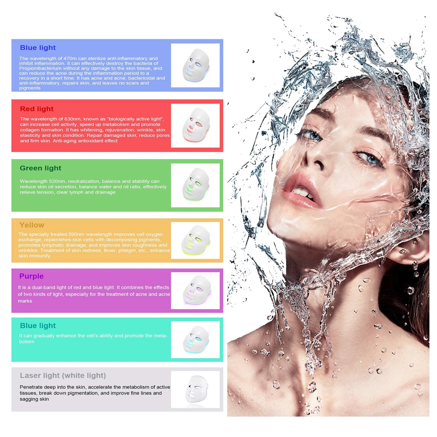 

7 Colors Light LED Facial Mask Photon Therapy Face Care Tools Anti-Acne Whiten Wrinkle Removal Skin Rejuvenation Beauty Machine