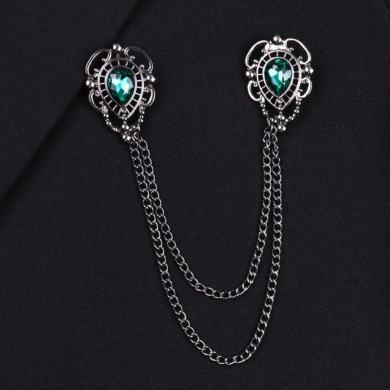 Мужская/женская брошь на лацкан с кисточками и цепочкой винтажная Элегантная