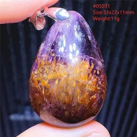 natural cacoxenite auralite 23 necklace pendant gemstone canada gold rutilated purple red crystal water drop jewelry aaaaa