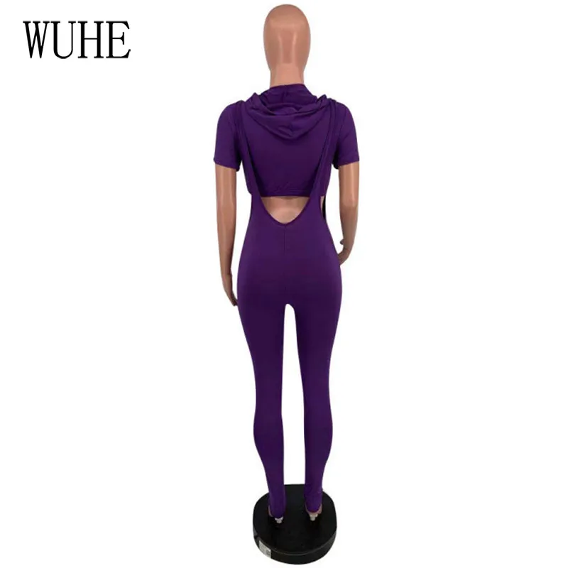

WUHE Casual Summer Outfits Hooded Short Sleeve Crop Top and Spaghetti Strap Skinny Long Pants Party Streetwear Two Piece Suits