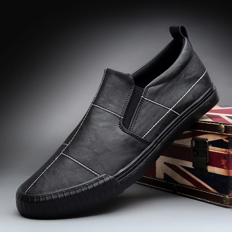 

Мужские кожаные туфли без шнуровки, черные повседневные Мокасины на плоской подошве, весна 2022