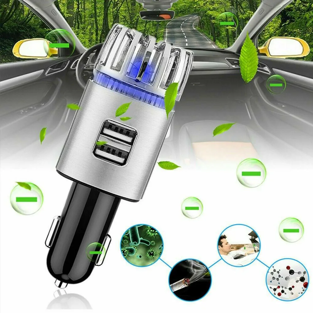 

Car Power Socket Air Odor Remover Vehicle Air Refresher Deodorizer with Dual USB Ports