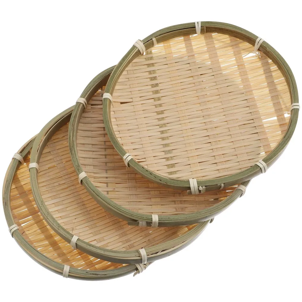 

1 Set 4pcs Bamboo Woven Storage Plates Household Storage Plates for Home Restaurant