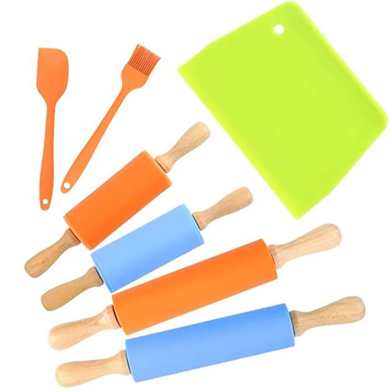 

7-Piece Silicone Rolling Pin Kit, 15-Inch and 9-Inch Stick Shovel, for Parent-Child Baking Silicone Oil Brush Shovel