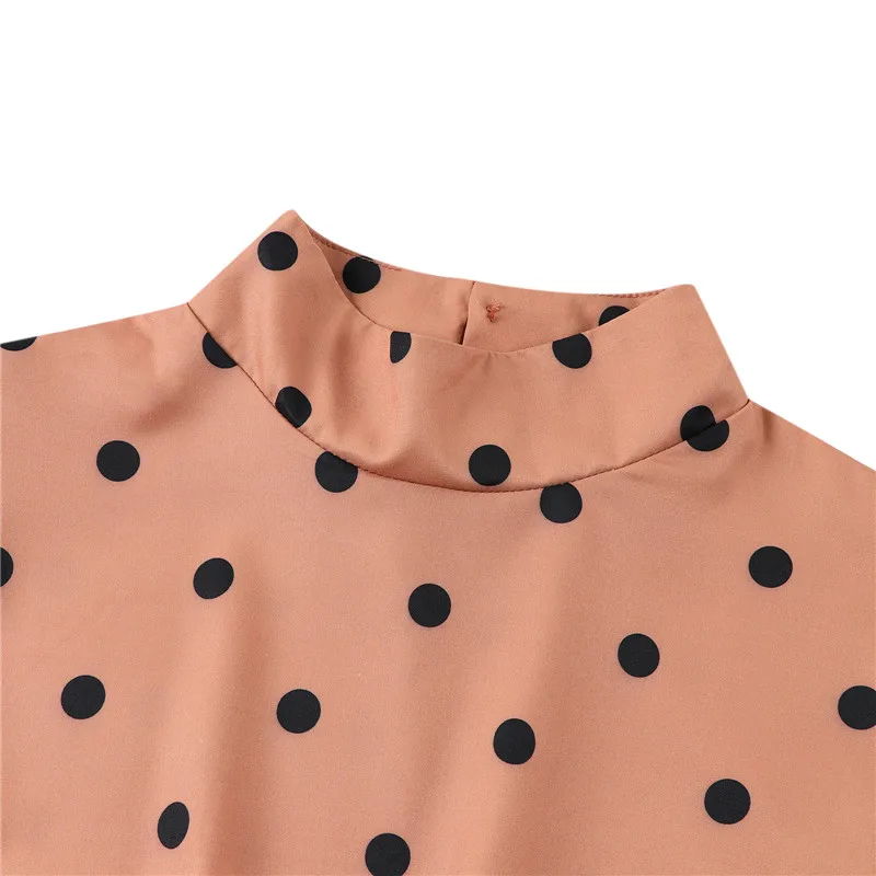 

Fashion Spring O-Neck A-Line Black Dots Print Vintage Dress Women Long Sleeve Ruffles Mini Party Dress Casual Daily Clothes