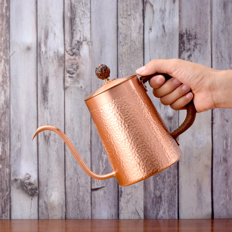 Красный медный кофейник Лебедь Шея капельная горшка длинный рот 700 мл для одного