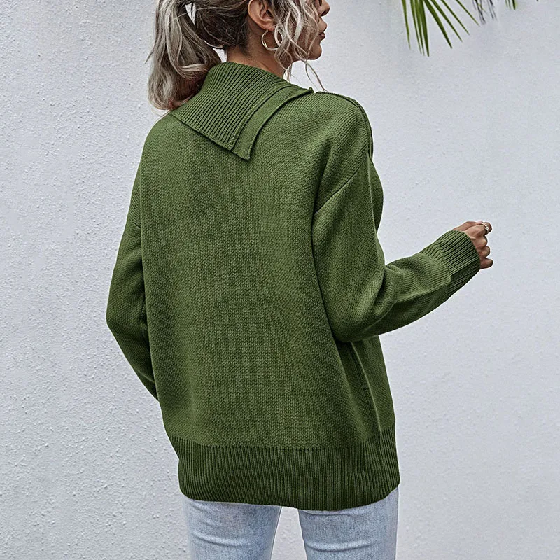 

Turn-down Collar Women's Sweaters Casual Knitted Pullover Jumpers Long Sleeve Sweater Solid Button Sweater Autumn Winter 2021