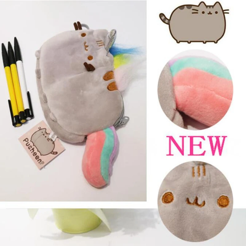 Чехол карандаш с радужным хвостом и единорогом для девочек милый плюшевый