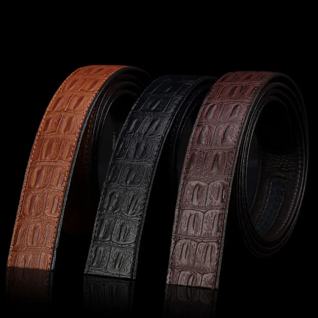 

Mens Replacement Faux Leather Automatic Trouser Business Waistband Strap Belt No Buckle