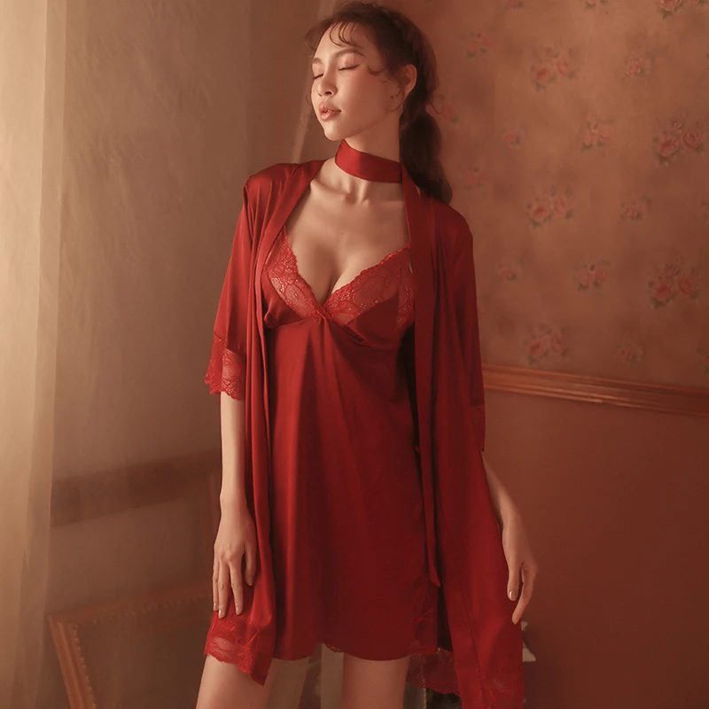 Модный женский банный костюм кружевная ночная рубашка сорочка сексуальное
