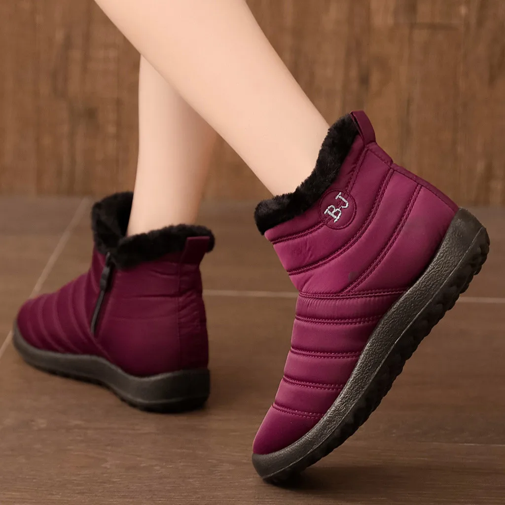 Зимняя водонепроницаемая обувь Женские ботильоны с плюшевой подкладкой