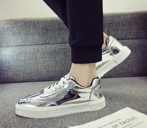 Мужские кроссовки сезон осень Повседневная обувь модная блестящая лакированная