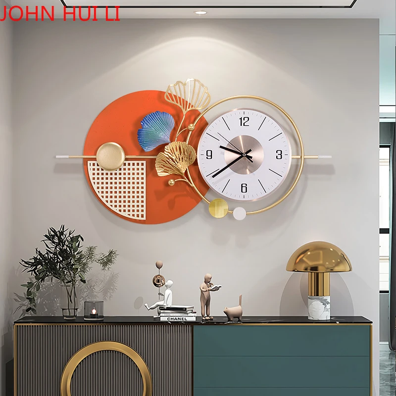 

Металлические настенные часы в скандинавском стиле для гостиной, столовой, Современные Простые роскошные часы, бесшумные железные настенн...