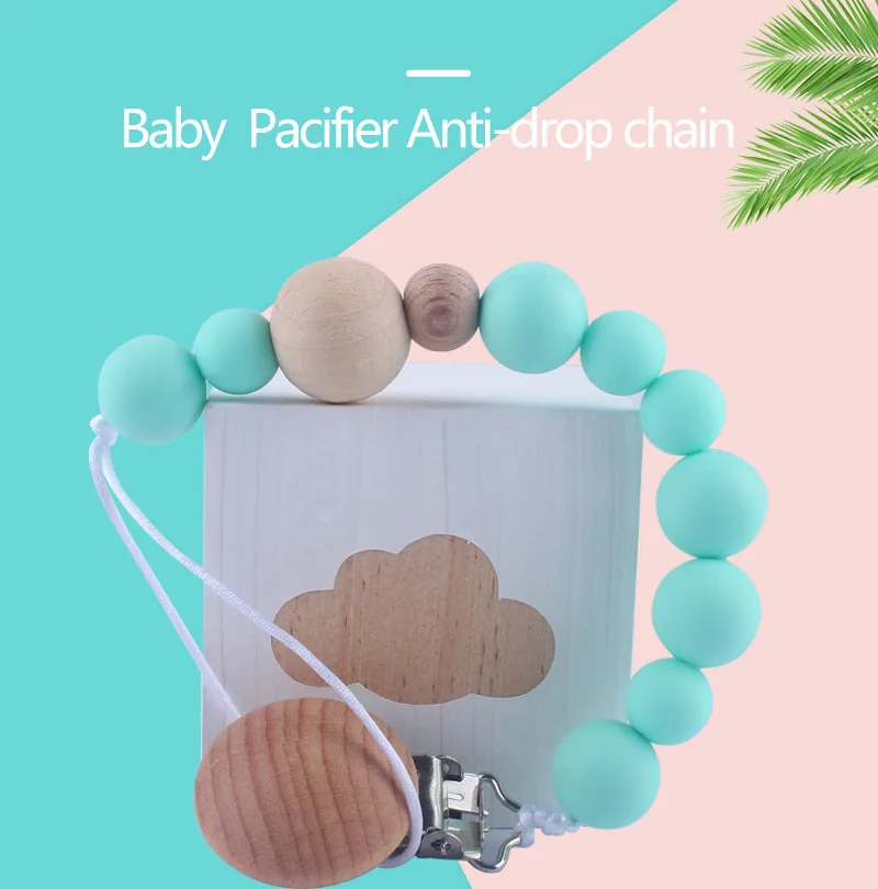 Детские соски клип цепь силиконовые бусины Деревянный Держатель пустышка зажимы