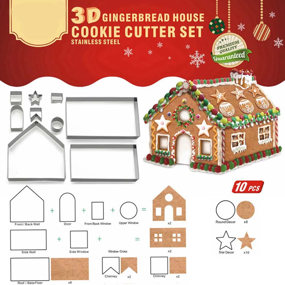 Рождественская 3D форма для пряничного домика из нержавеющей стали печенья и DIY