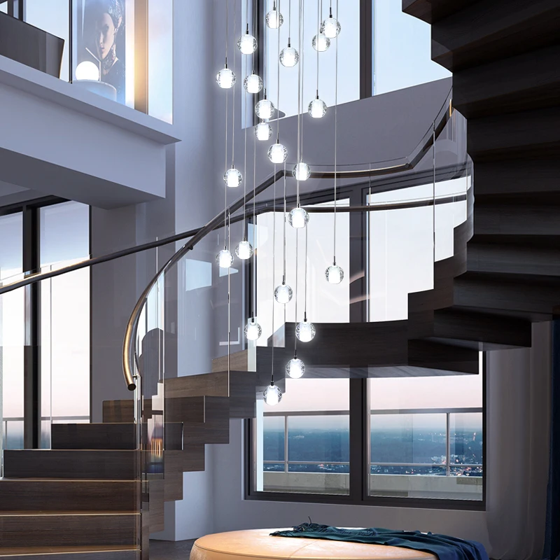 Lámpara LED de bola de cristal simple para interiores, iluminación de escalera para villa, sala de estar, Hotel, vestíbulo, casa de discoteca, luces colgantes modernas