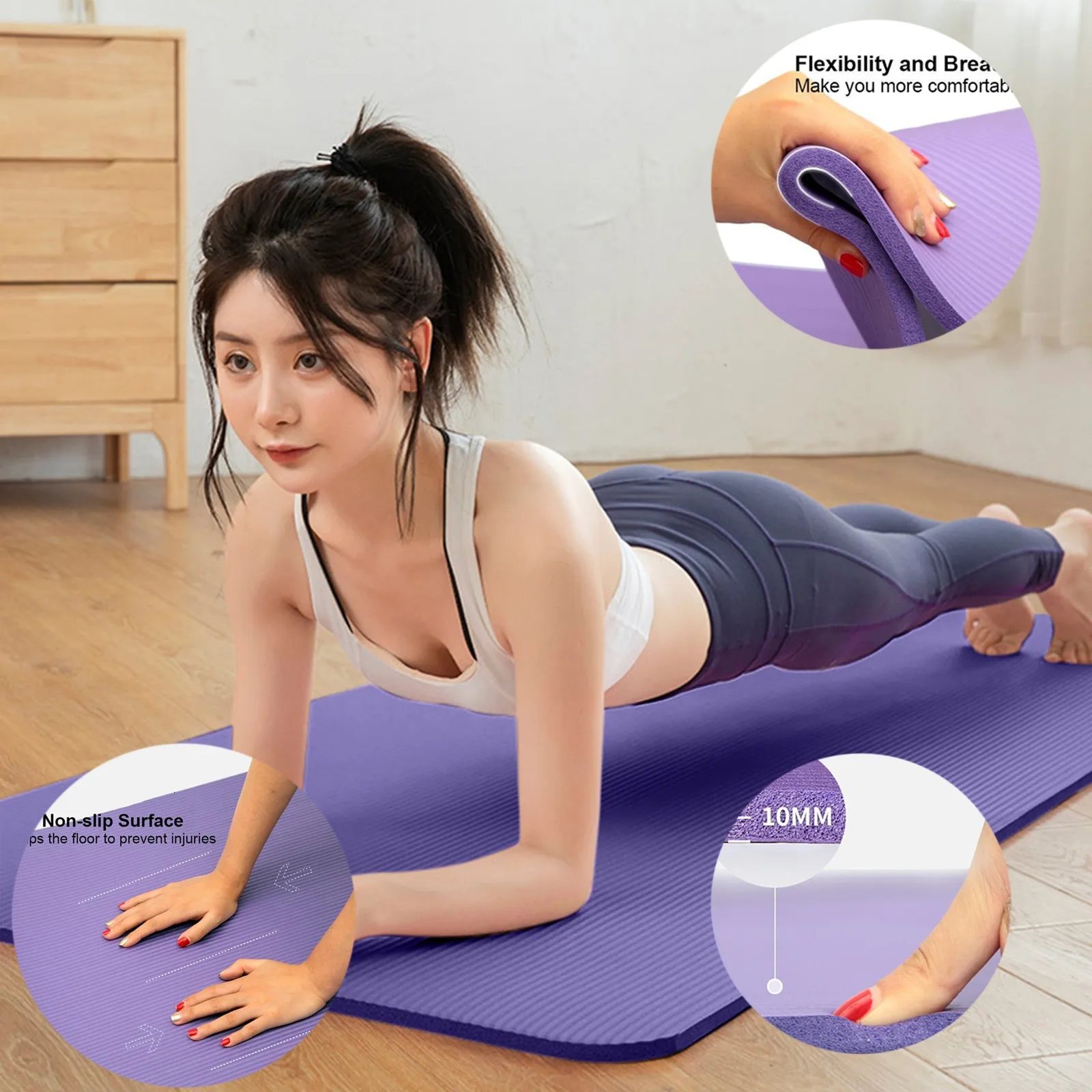 

10MM beginner yoga gymnastics non-slip fitness exercise mat abdominal wheel pad flat support elbow pad Pilates mat