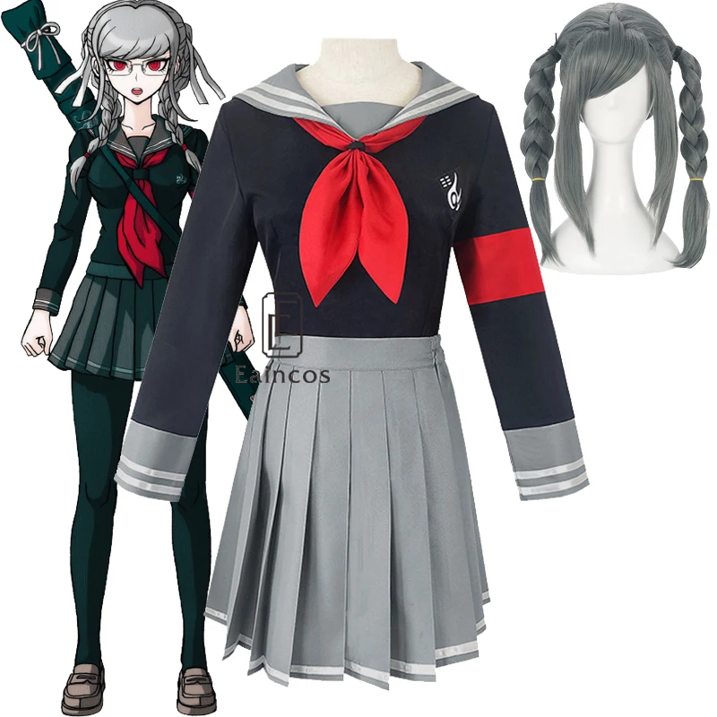 

Super Danganronpa 2 Peko Pekoyama Women's Sailor Suit Set Cosplay Gray Cosplay Scorpion Wig Halloween Costume