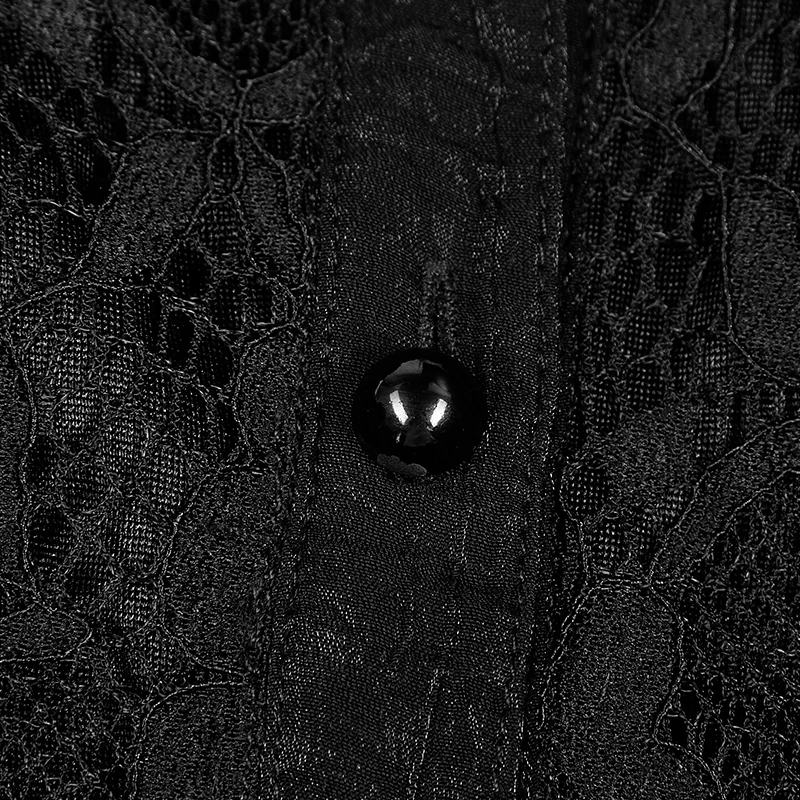 

PUNK RAVE Gothic Gorgeous Falbala Collar Transparent Lace Sleeve Fitted Elastic Women Shirts Flowing Hem Lady Blouses New Shirt