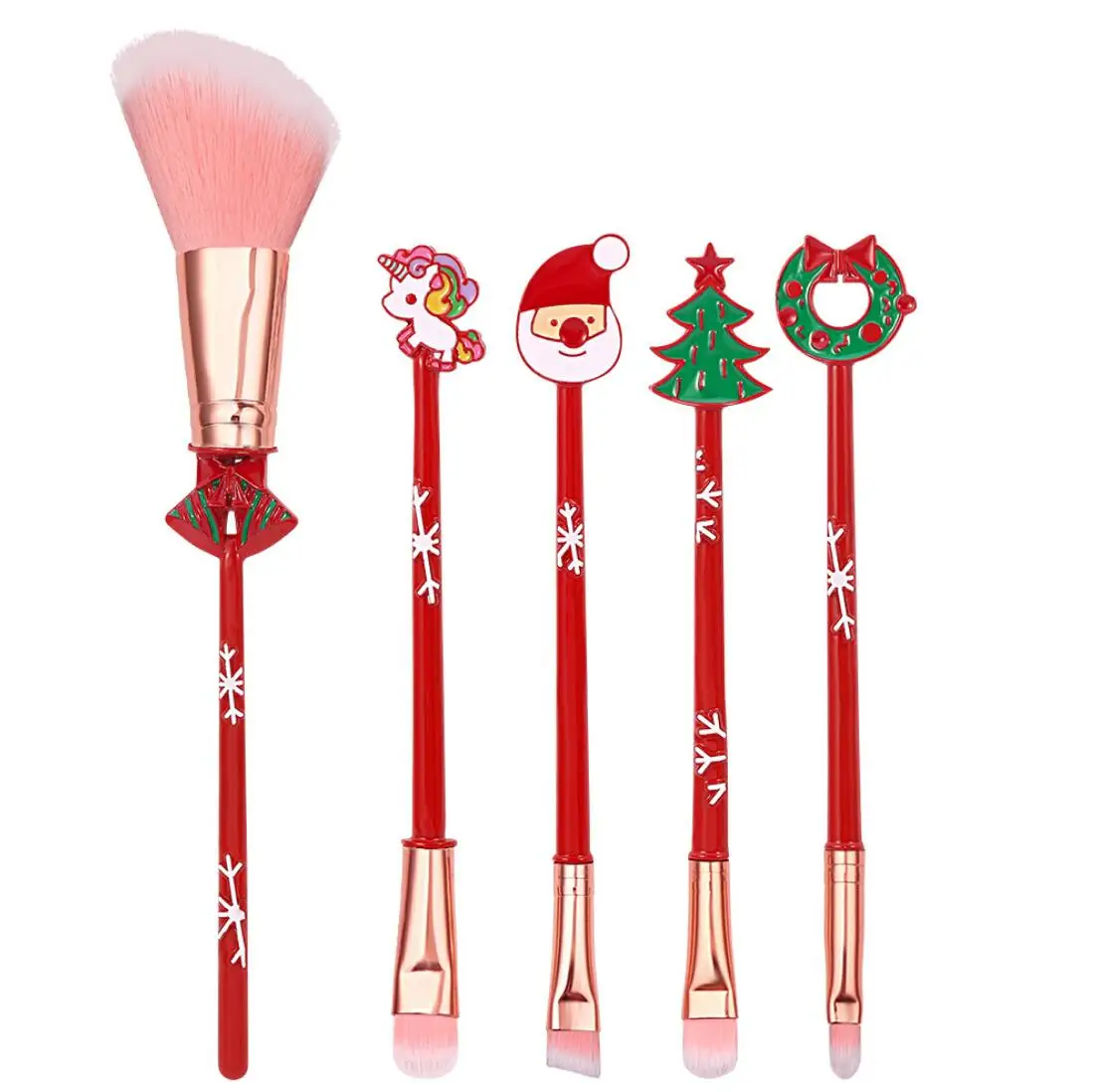 

5Pcs Christmas Santa Claus Elk Cute Makeup Brush Set Cartoon Shape Makeup Tool Holiday Gift