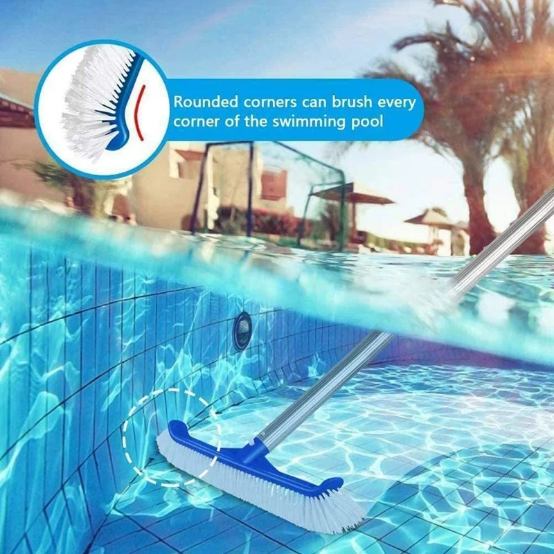 

ABZS Heavy Duty Swimming Floor Wall Pool Brush Curved Ends Bristles Pool Brush Head Swimming Pool Brush 18 Inch